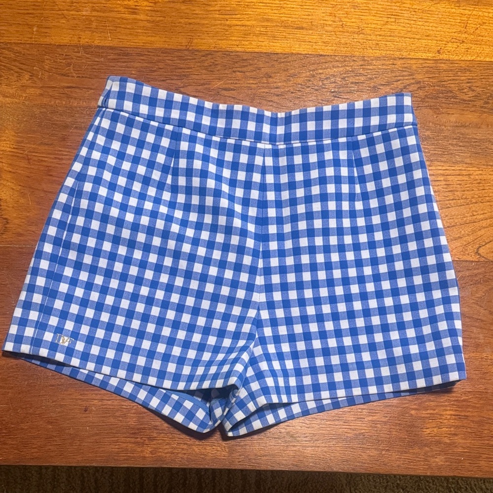 Diane Von Furstenberg Blue Checkered High Waist Shorts